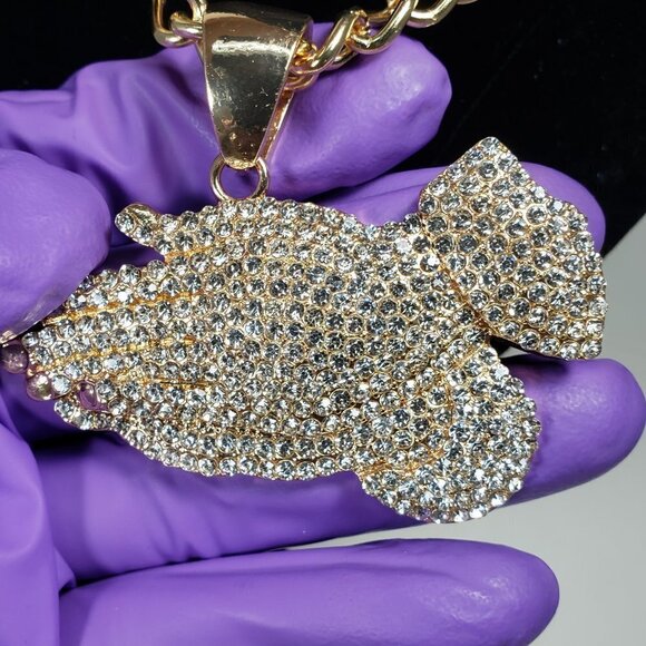 Gold-Tone Chunky Chain Necklace w/ Praying Hands Pendant  Unisex Fashion Jewelry - Picture 8 of 8